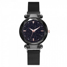 Ceas dama GENEVA CS1105, model Starry Sky, bratara magnetica, elegant, negru foto