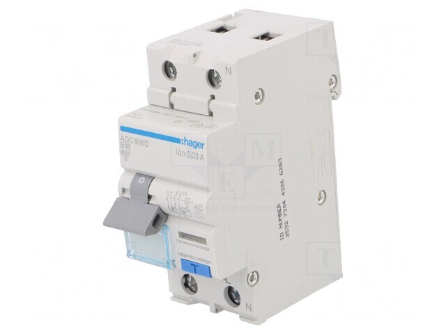 &Icirc;ntrerupător RCBO 16A 30mA 1P+N 240VAC IP20