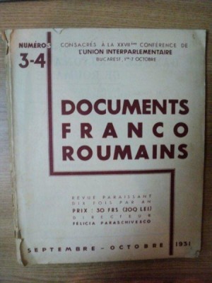 DOCUMENTS FRANCO ROUMAINS , NR. 3 - 4 , SEPTEMBRIE - OCTOMBRIE , 1931 foto