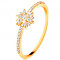 Inel din aur galben de 14K - floare strălucitoare formată din zirconii transparente, brațe lucioase - Marime inel: 49