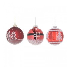 Set 3 globuri sticla Red White 8 cm