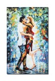 Tablou pictat manual indragostiti, Sarut, 80x50cm ulei pe panza in cutit efect 3D, Superb