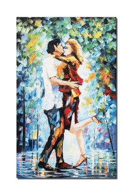 Tablou pictat manual indragostiti, Sarut, 80x50cm ulei pe panza in cutit efect 3D, Superb foto