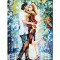 Tablou pictat manual indragostiti, Sarut, 80x50cm ulei pe panza in cutit efect 3D, Superb