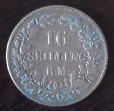 Moneda Danemarca - 16 Skilling Rigsmont 1856 - Argint foto