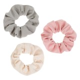 Set 3 Elastice de Păr Textile cu Textură Ribbed pentru Copii, Roz, Ecru și Verde, CMCLASS