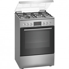 Aragaz mixt Bosch HXN39AD50, 4 arzatoare, grill, 66 l, 60 cm, inox