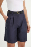 La Petite Fran&ccedil;aise pantaloni scurți din amestec de in SAVOUREUX culoarea albastru marin, neted, high waist