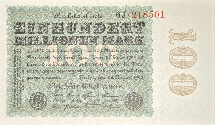 100 Millionen Mark 1923 UNC
