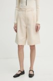 Filippa K pantaloni scurti din in femei, culoarea bej, neted, high waist, 31114