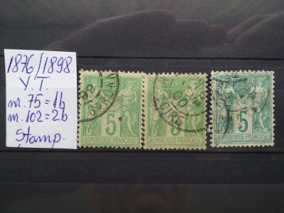 1876-1898-Franta-Alegorii -Y.T.75+102-dant.-varietati-stampilat-Y.T.=84$ foto