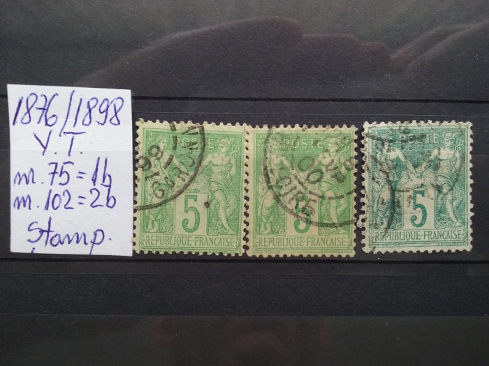 1876-1898-Franta-Alegorii -Y.T.75+102-dant.-varietati-stampilat-Y.T.=84$