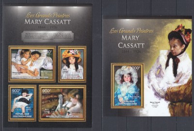 R.Centrafricana - Pictura - MARY CASSAT - BL + KB - MNH - MI. 30 Eur. foto