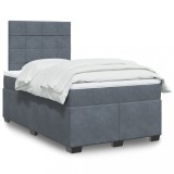Gossi pat box spring cu saltea, gri inchis, 120x190 cm, catifea