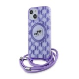 Husa pentru iPhone 15 / iPhone 14 / iPhone 13 - Karl Lagerfeld IML Crossbody MagSafe (KLHMP15SHCKCKLCU) - Purple Mono Karl&amp;Choupette
