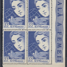 ROMANIA 1960 LP 490 ZIUA INTERNATIONALA A FEMEII BLOC DE 4 TIMBRE MNH