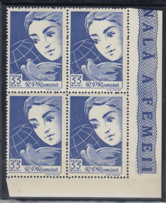 ROMANIA 1960 LP 490 ZIUA INTERNATIONALA A FEMEII BLOC DE 4 TIMBRE MNH foto