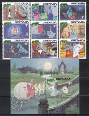 Grenada 1981 - Disney, Cenușăreasa, Serie + Colita, Cota 22 EURO, MNH foto