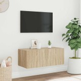 vidaXL Comodă TV de perete cu lumini LED, stejar sonoma, 80x35x31 cm 837285