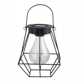 Lampa solara LED Hoff, felinar cu bec filament, metal + plastic, H 17 cm, negru, exterior