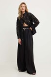 Answear Lab pantaloni din in culoarea negru, drept, high waist