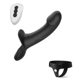 Strap-On pentru Femei Double Fun, Remote Control, 9 Moduri Vibratii, 2 Motoare, Silicon, USB, Negru, 24.5 cm, Guilty Toys