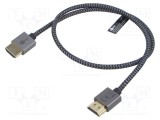 Cablu HDMI Goobay 0,5m textilă argintiu, HDMI - HDMI, High Speed, 4K UHD