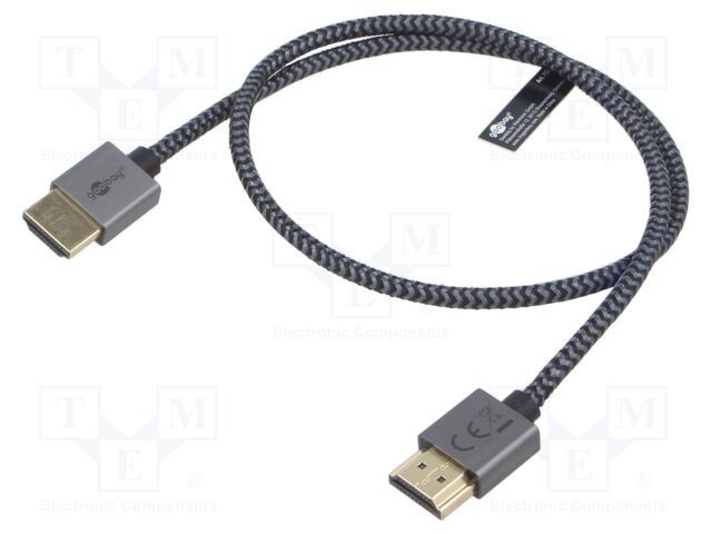 Cablu HDMI Goobay 0,5m textilă argintiu, HDMI - HDMI, High Speed, 4K UHD