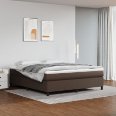 vidaXL Pat box spring cu saltea, maro, 160x200 cm, piele ecologică