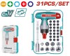 Set Surubelnite cu Clichet TOTAL, 31 Piese, CR-V, Maner T, Suport Magnetic, Biti Diversi, Chei Tubulare 1/4, PowerTool TopQuality