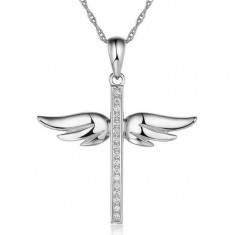 Pandantiv Borealy Aur Alb 14 K 0 08 Ct Natural Diamonds Angel Wing Cross foto