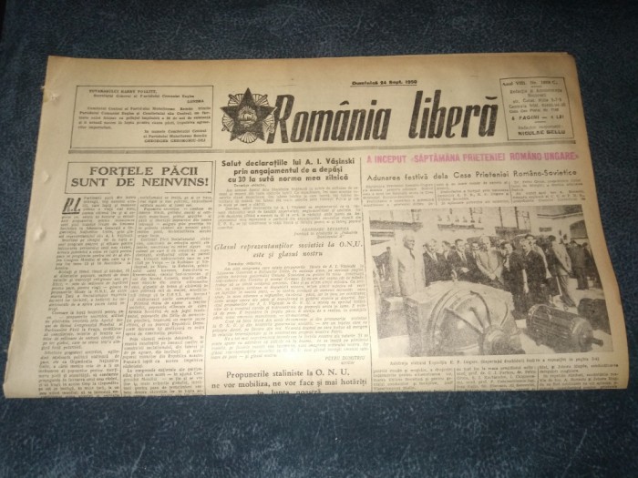 ZIARUL ROMANIA LIBERA 24 SEPTEMBRIE 1950