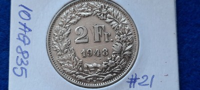 ELVETIA 2 FRANCS 1948 XF argint foto