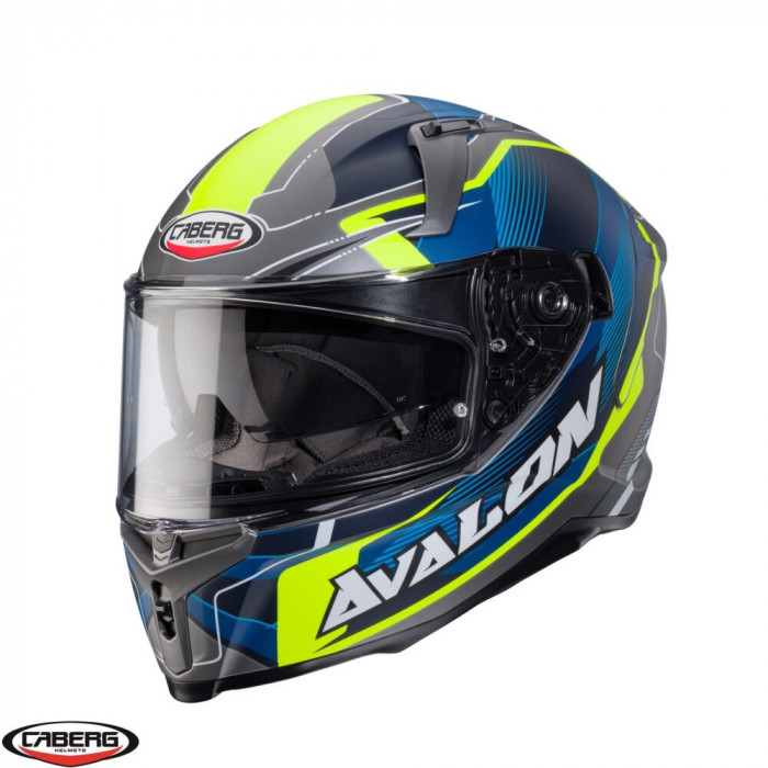 Casca integrala pentru scuter - motocicleta Caberg model Avalon X SV Optic L8 gri/albastru/galben fluor mat Pinlock ready XXL (63/64cm)