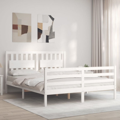 vidaXL Cadru de pat cu tăblie, alb, king size, lemn masiv foto
