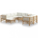 Cumpara ieftin Set mobilier de gradina, cu perne alb crem, 10 piese, bambus