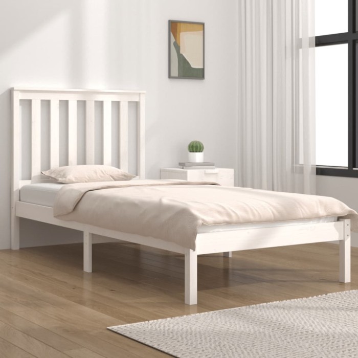 vidaXL Cadru de pat 2FT6 Small Single, alb, 75x190 cm, lemn masiv pin
