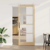 vidaXL Ușă glisantă natural 93 x 232 cm Lemn masiv de pin și sticlă 3332375