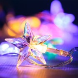 Instalație de Lumini Crăciun, 10 Becurii LED, Cu Baterii, Stele Acrilice, Lungime 1.2m, Multicolor, Cablu Transparent, Oem