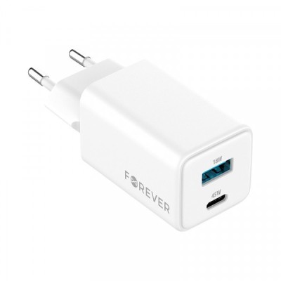 Incarcator Retea Forever TC-08-45AC, 45W, 3A, 1 x USB-A - 1 x USB-C, Alb foto