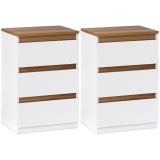 HOMCOM Set de 2 Mesite de Noapte &Icirc;nguste de 3 Sertare Comode pentru Sufragerie Hol 40x30x59,5 cm Alb | Aosom Romania
