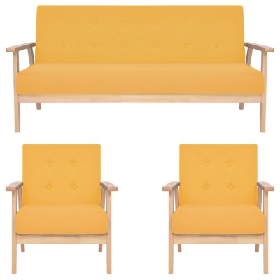 vidaXL Set de canapele, 3 piese, galben, material textil foto