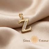 Pandantiv litera Z cu zirconia, placaj triplu cu aur 14K