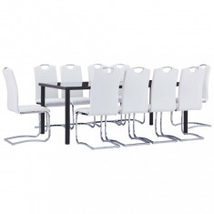 vidaXL Set mobilier de bucătărie, 11 piese, alb, piele ecologică