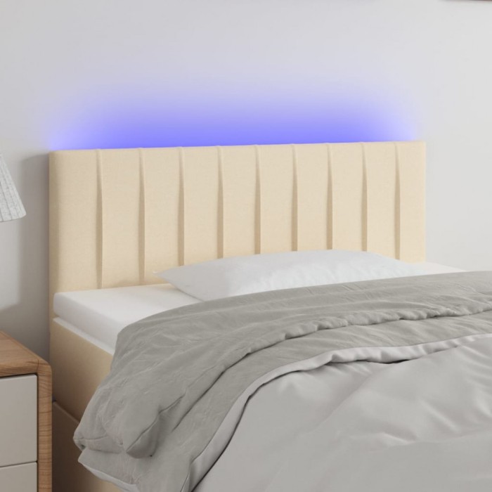 vidaXL Tăblie de pat cu LED, crem, 80x5x78/88 cm, textil 3121829