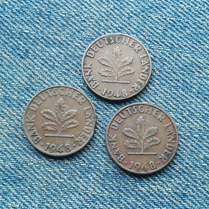 3o - Lot 1 Pfennig 1948 F G J Germania / lot 3 monede literele F G J