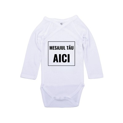 Body alb din bumbac pentru bebelusi personalizat cu mesaj foto