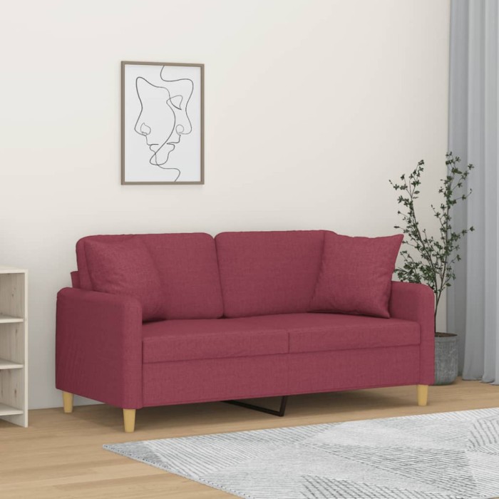 vidaXL Canapea cu 2 locuri cu pernuțe, roșu vin, 140 cm, textil 3200915