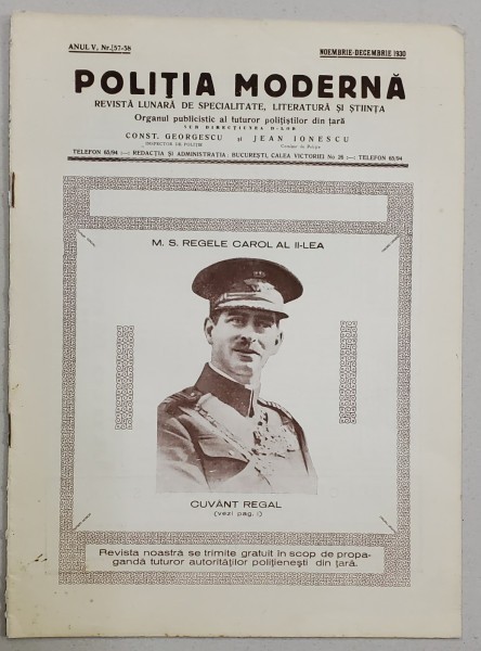 POLITIA MODERNA , REVISTA LUNARA DE SPECIALITATE , LITERATURA SI STIINTA , ANUL V , NR. 57- 58 , NOIEMBRIE - DECEMBRIE , 1930