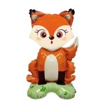 Balon din folie metalizata, flippy, mini figurine animalute, model vulpe, tematica aniversare, 35x61 cm, ambalaj individual, pai inclus, umflare cu ae